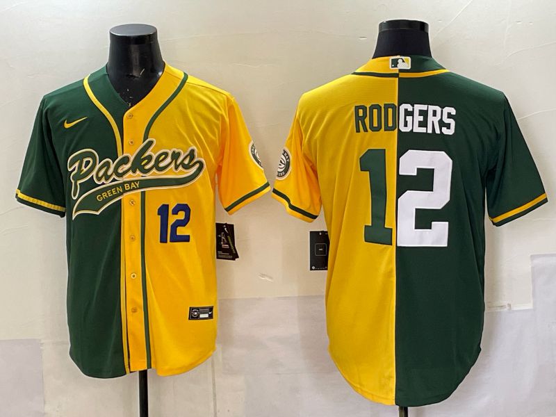 Men 2025 Green Bay Packers #12 Rodgers Green yellow Joint Name Nike Limited NFL Jersey style 003